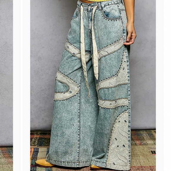 🎉 POL “ Monty “ POL Wide Pants Jeans with Eyelet Lace Detail 60A - Picture 8 of 8